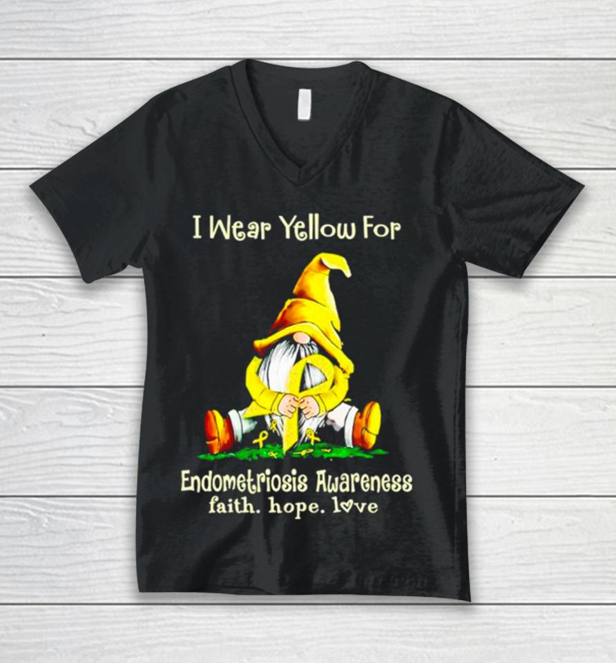 Gnome I Wear Yellow For Endometriosis Awareness Faith Hope Love Unisex V-Neck T-Shirt