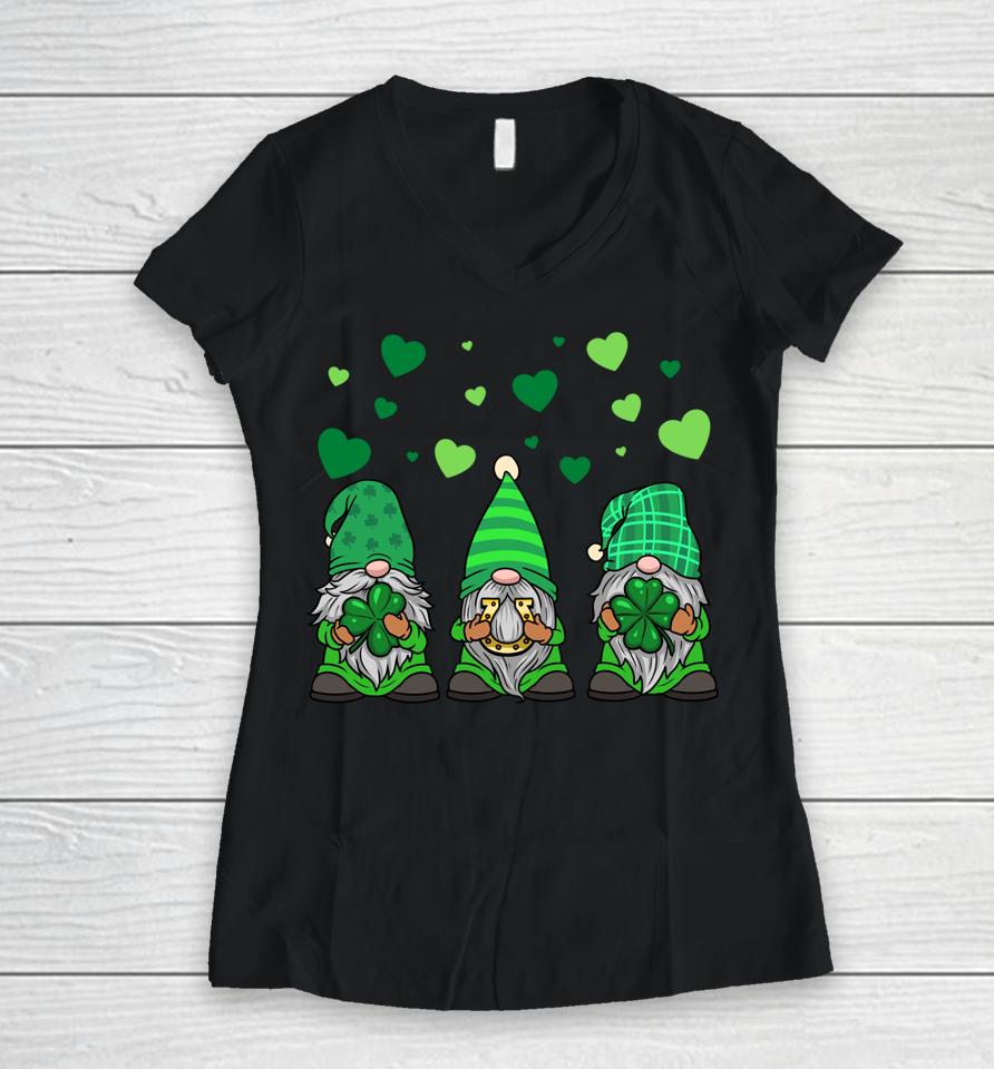Gnome Leprechaun Green Gnomes Tomte St Patrick's Day Women V-Neck T-Shirt