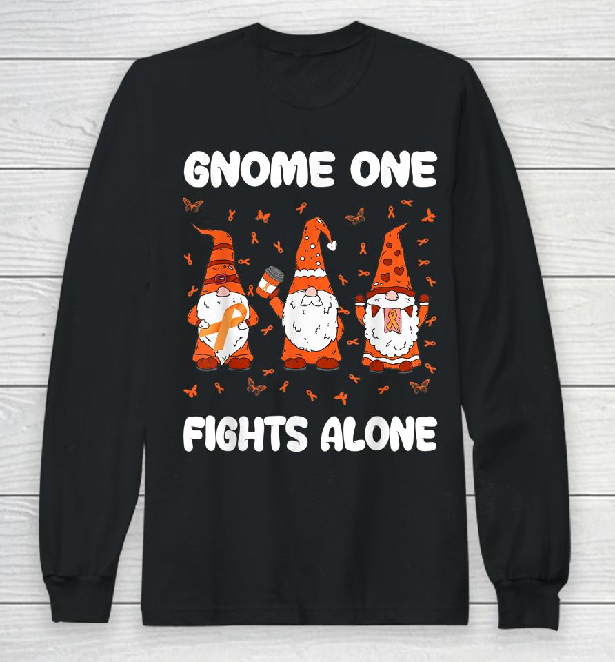 Gnome One Fights Alone Leukemia Awareness Gnome Pun Long Sleeve T-Shirt