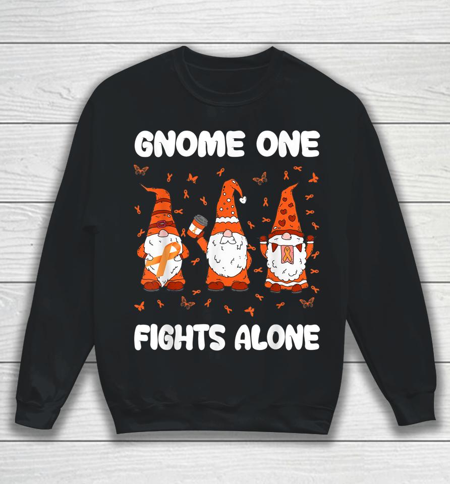 Gnome One Fights Alone Leukemia Awareness Gnome Pun Sweatshirt