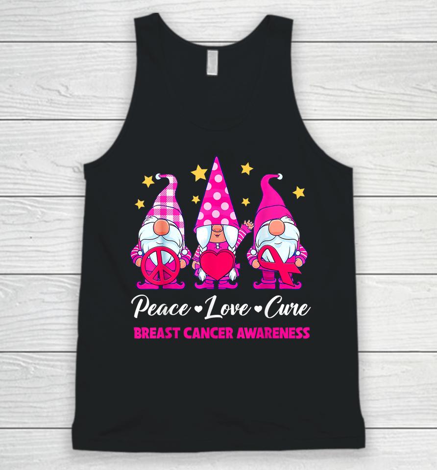 Gnome Peace Love Cure Pink Ribbon Breast Cancer Awareness Unisex Tank Top