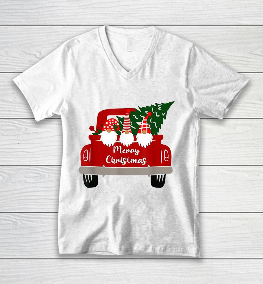 Gnome Red Truck Merry Christmas Unisex V-Neck T-Shirt