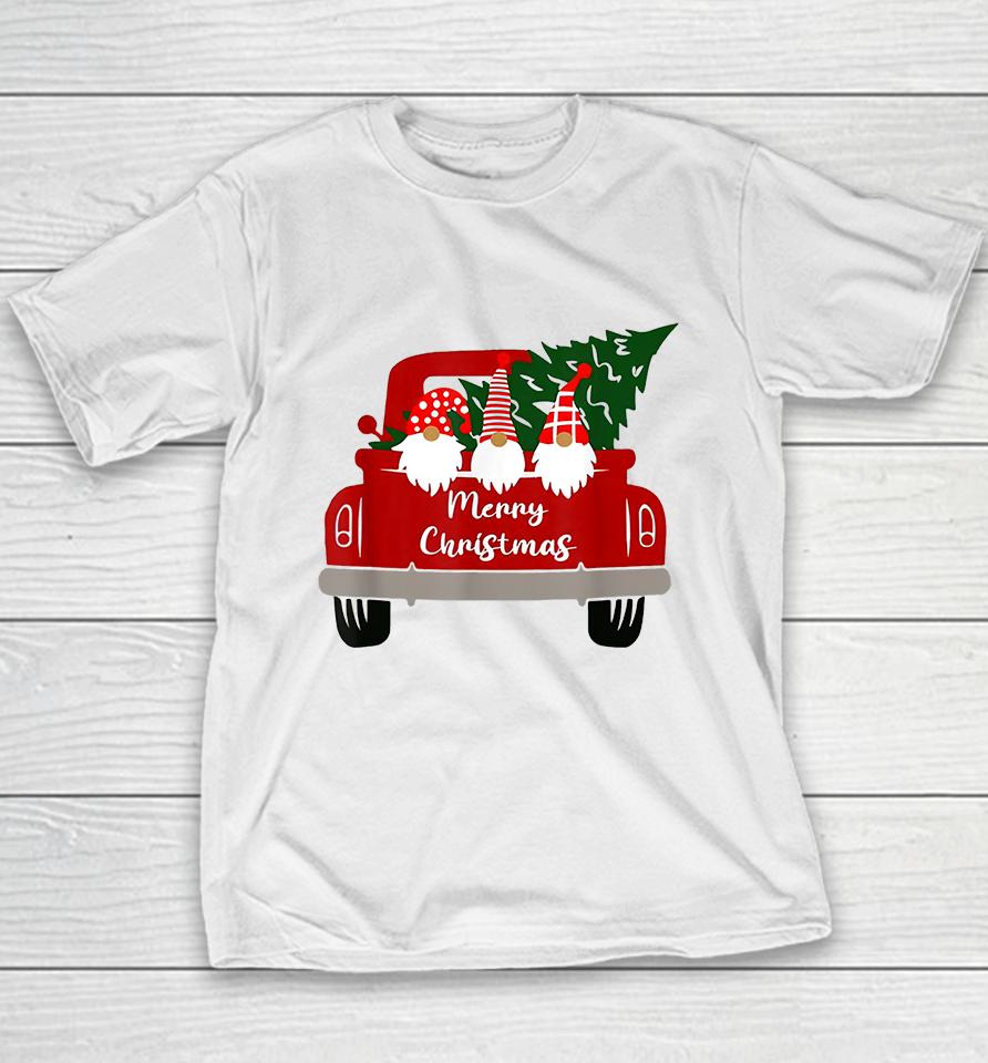 Gnome Red Truck Merry Christmas Youth T-Shirt
