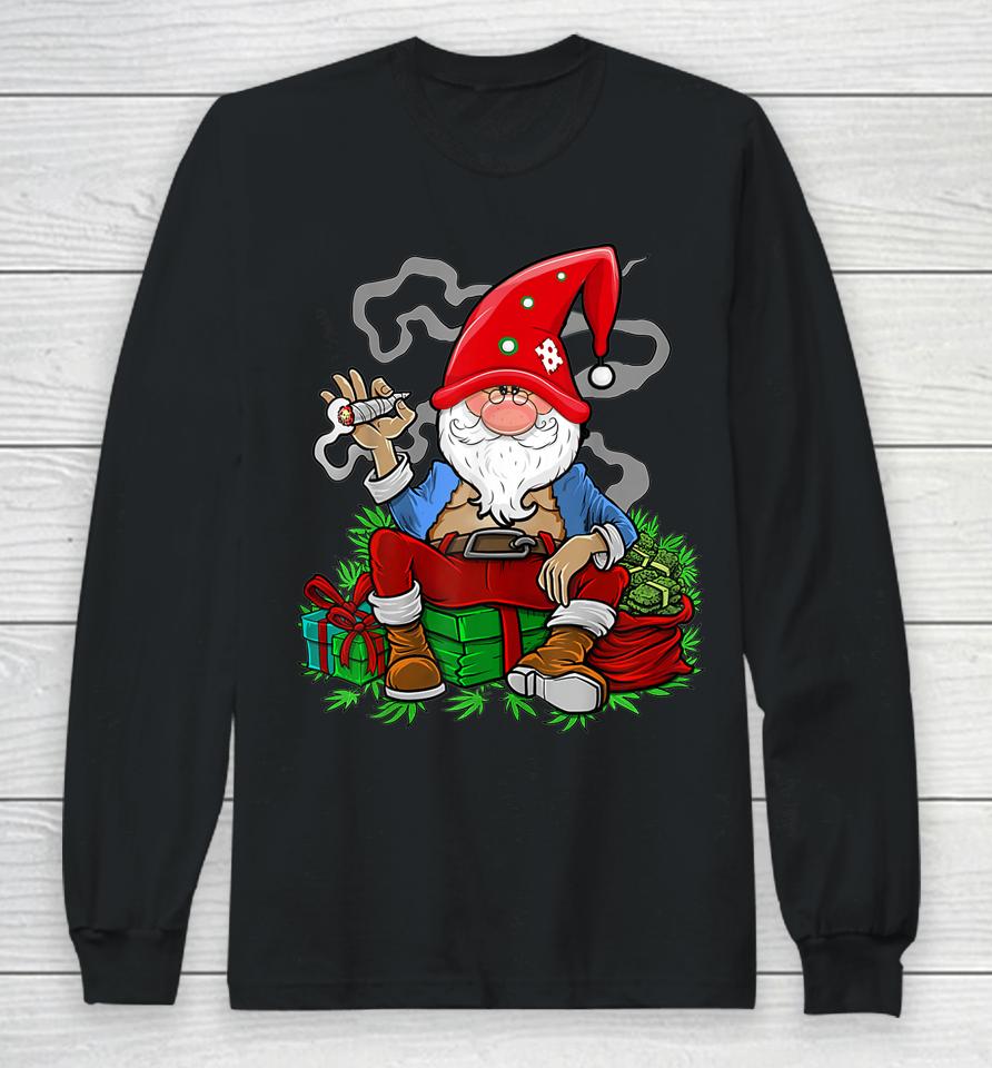 Gnome Smoking Cannabis Christmas Funny Weed 420 Xmas Long Sleeve T-Shirt