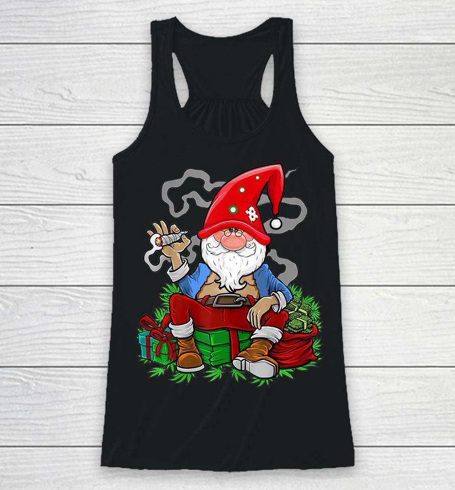 Gnome Smoking Cannabis Christmas Funny Weed 420 Xmas Racerback Tank