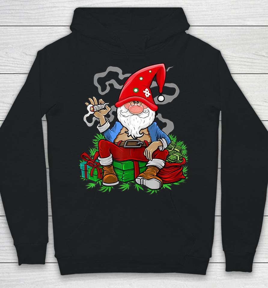 Gnome Smoking Cannabis Christmas Funny Weed 420 Xmas Hoodie