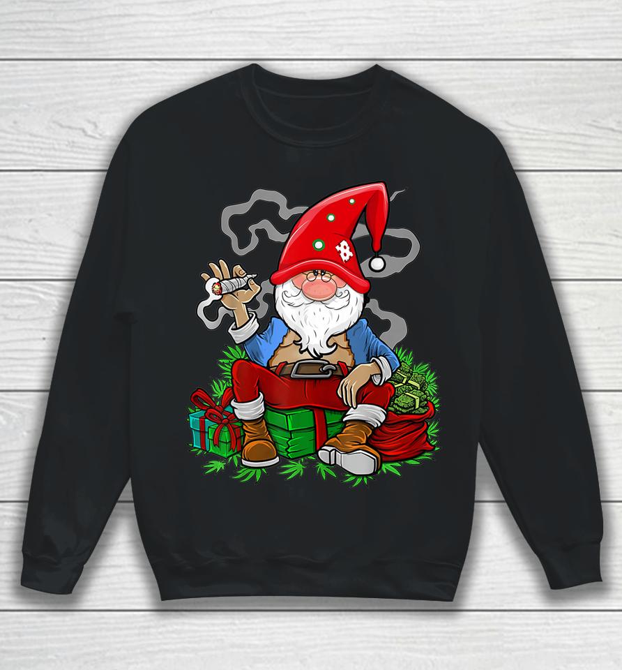Gnome Smoking Cannabis Christmas Funny Weed 420 Xmas Sweatshirt