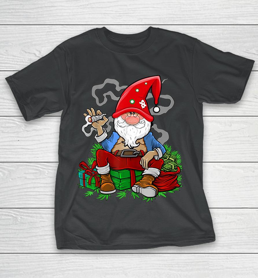 Gnome Smoking Cannabis Christmas Funny Weed 420 Xmas T-Shirt