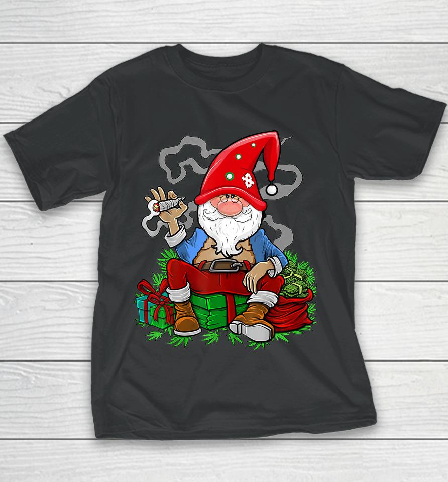 Gnome Smoking Cannabis Christmas Funny Weed 420 Xmas Youth T-Shirt