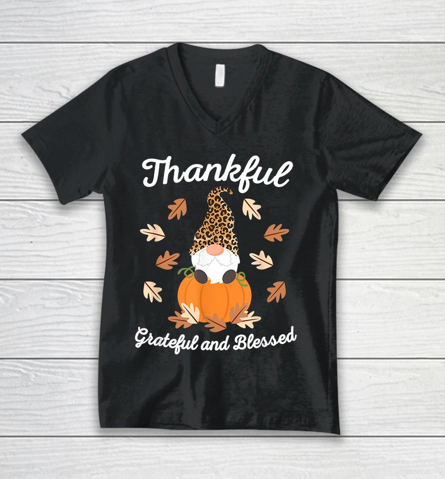 Gnome Thankful Grateful And Blessed Thanksgiving Unisex V-Neck T-Shirt