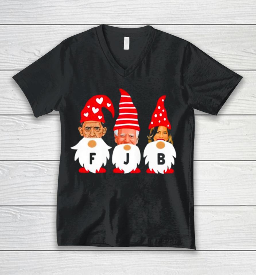 Gnomes Barack Obama Joe Biden And Kamala Harris Fjb Christmas Unisex V-Neck T-Shirt