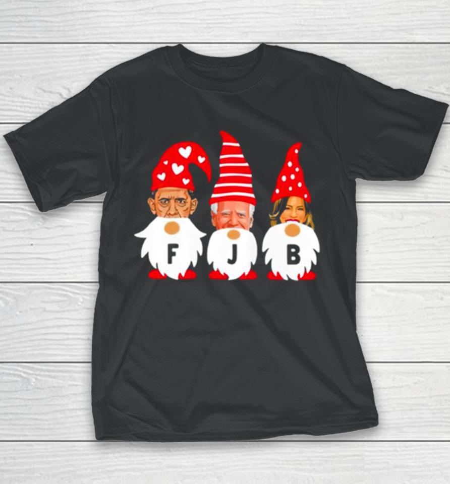 Gnomes Barack Obama Joe Biden And Kamala Harris Fjb Christmas Youth T-Shirt