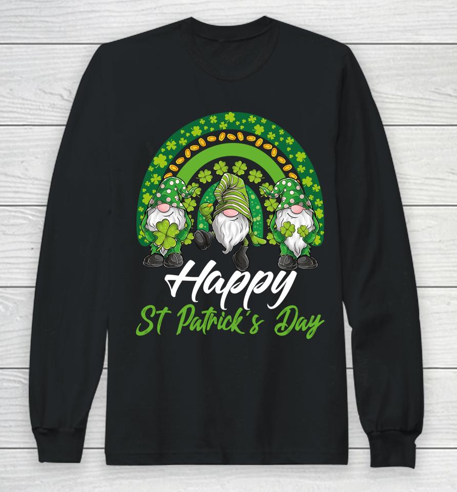 Gnomes Happy St Patrick's Lucky Irish Rainbow Long Sleeve T-Shirt