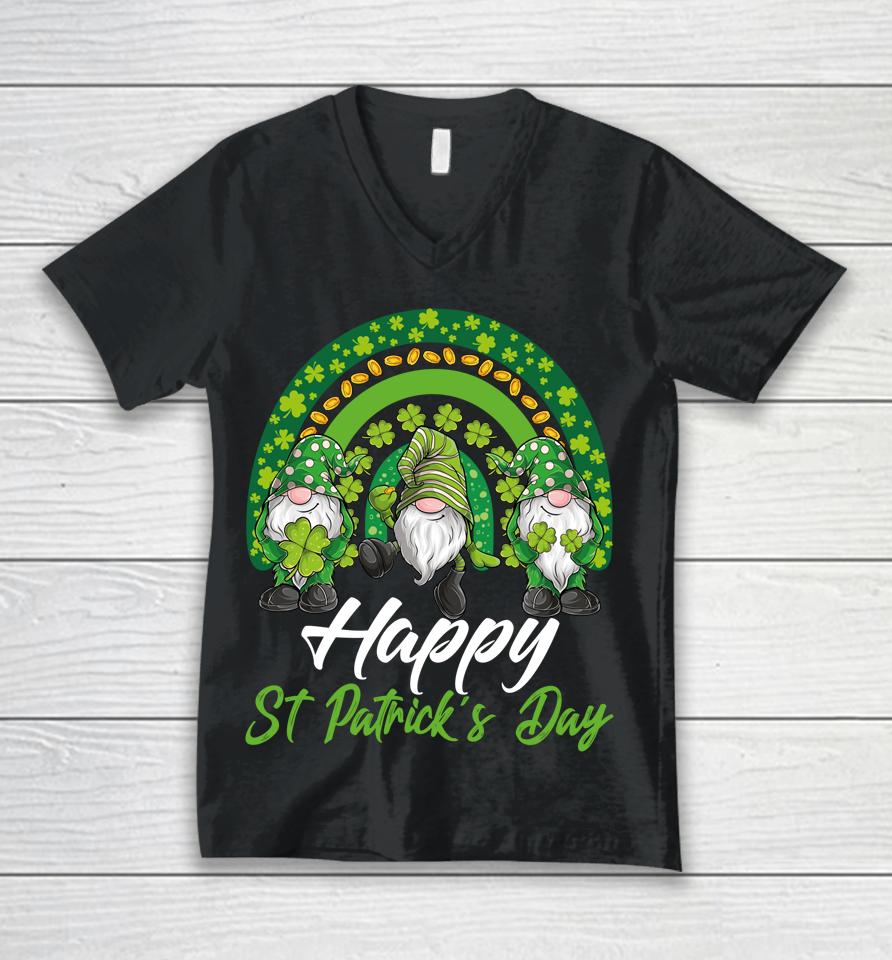 Gnomes Happy St Patrick's Lucky Irish Rainbow Unisex V-Neck T-Shirt