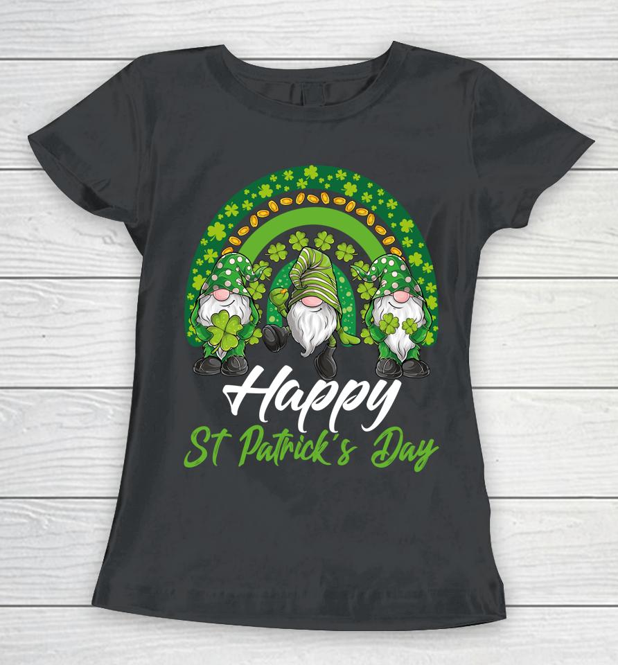 Gnomes Happy St Patrick's Lucky Irish Rainbow Women T-Shirt