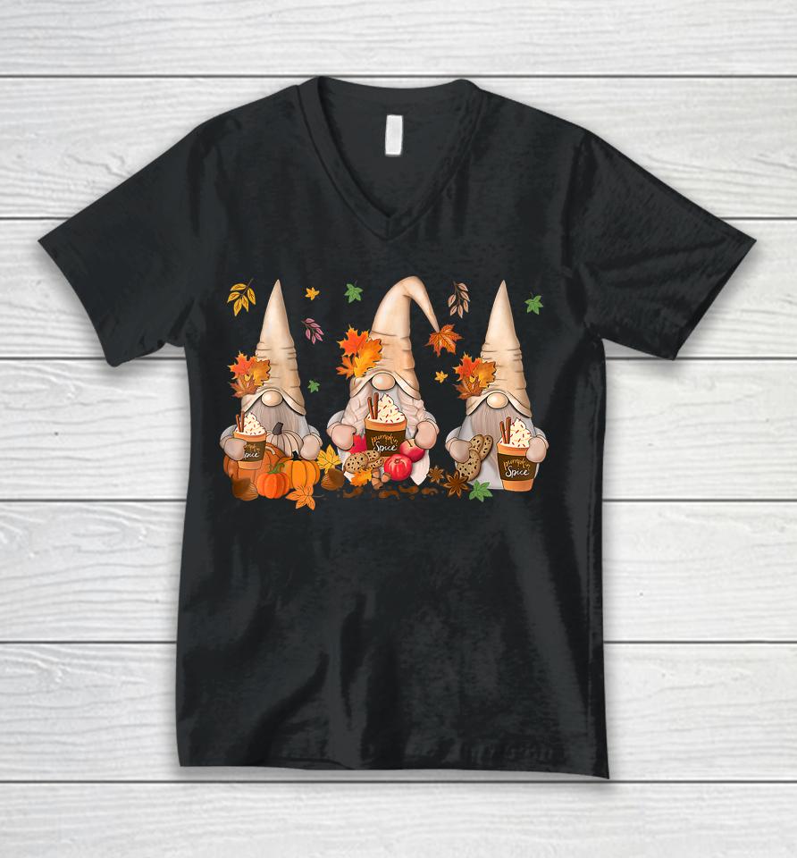 Gnomes Pumpkin Spice Coffee Latte Fall Autumn Thanksgiving Unisex V-Neck T-Shirt