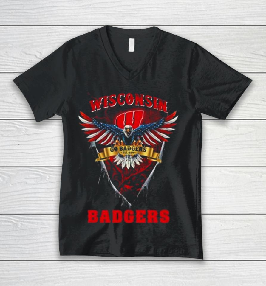 Go Badgers Wisconsin Badgers Football Us Eagle Unisex V-Neck T-Shirt