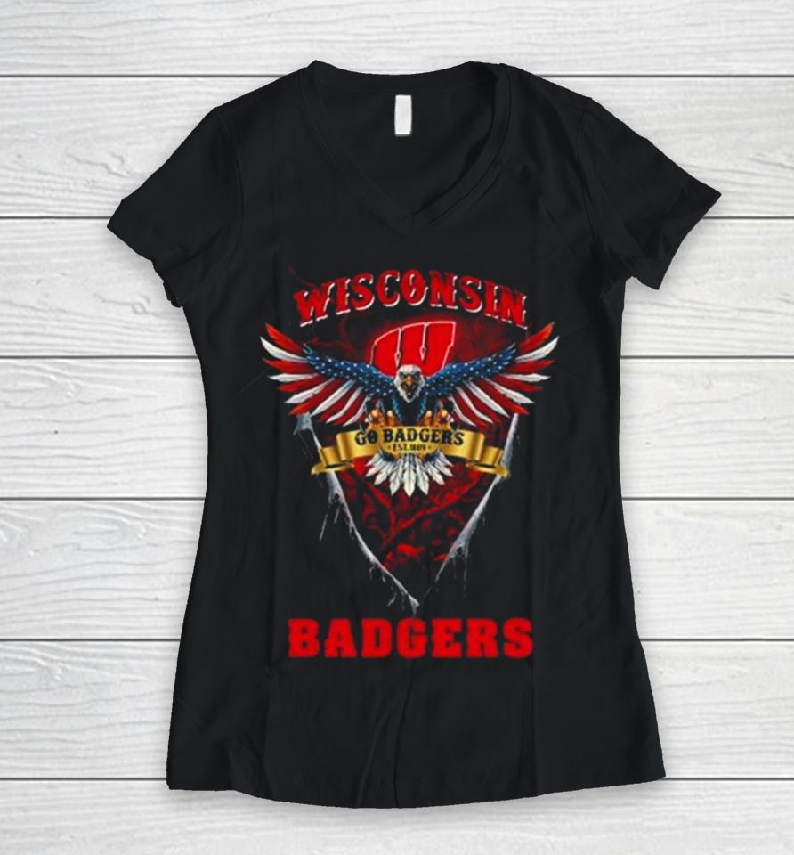 Go Badgers Wisconsin Badgers Football Us Eagle Women V-Neck T-Shirt