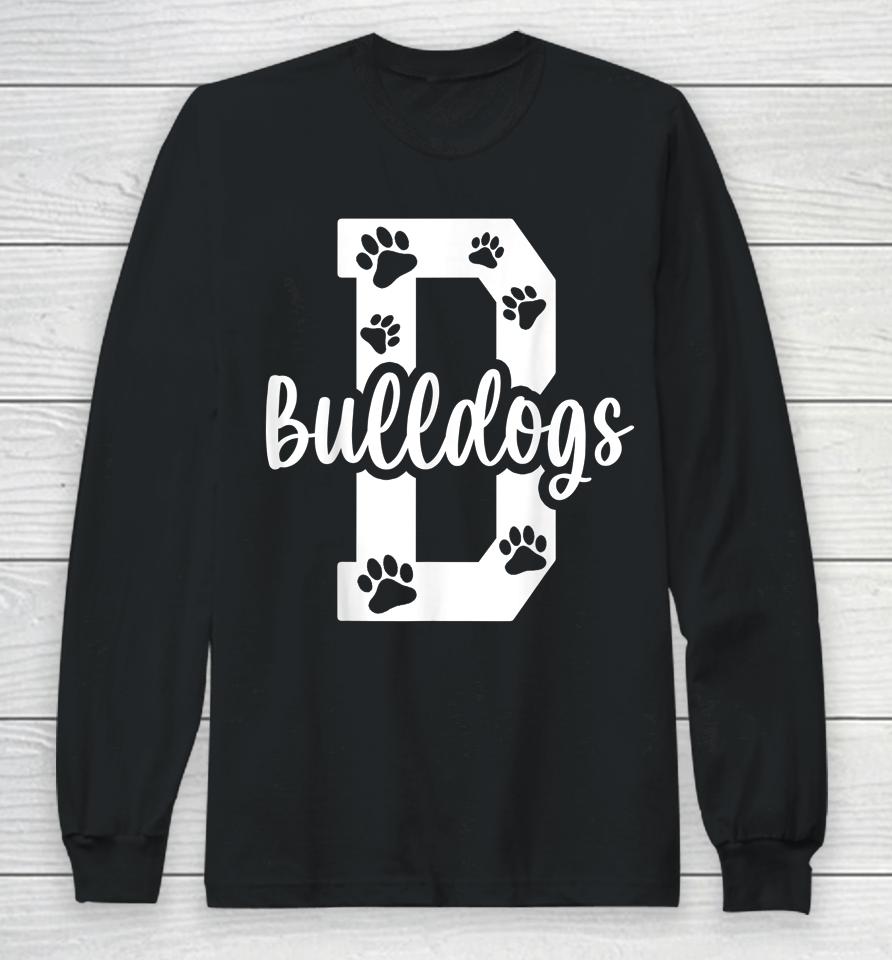Go Bulldogs Pawprint School Mascot Spirit Football Long Sleeve T-Shirt