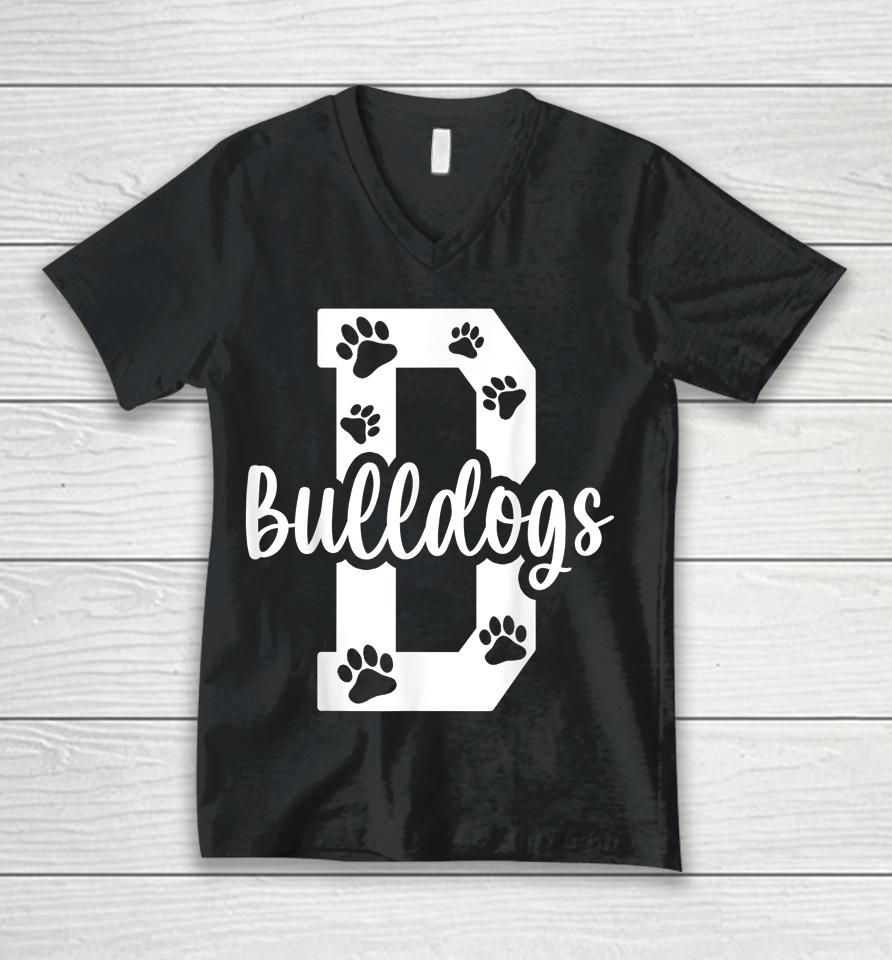 Go Bulldogs Pawprint School Mascot Spirit Football Unisex V-Neck T-Shirt