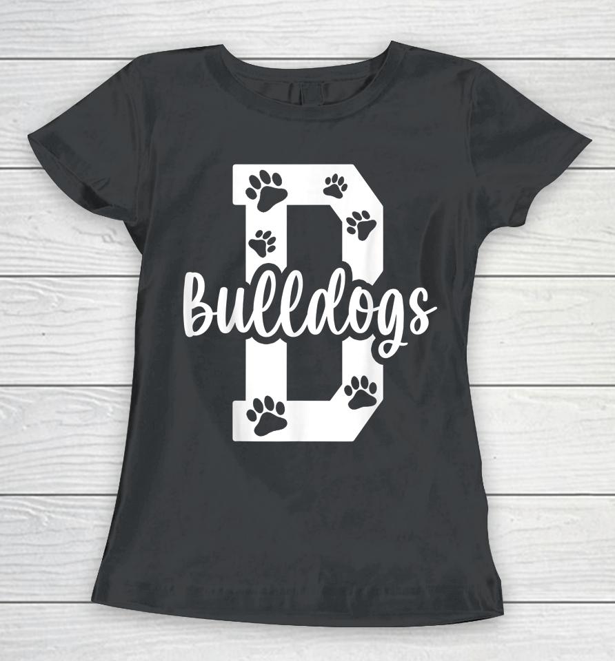 Go Bulldogs Pawprint School Mascot Spirit Football Women T-Shirt