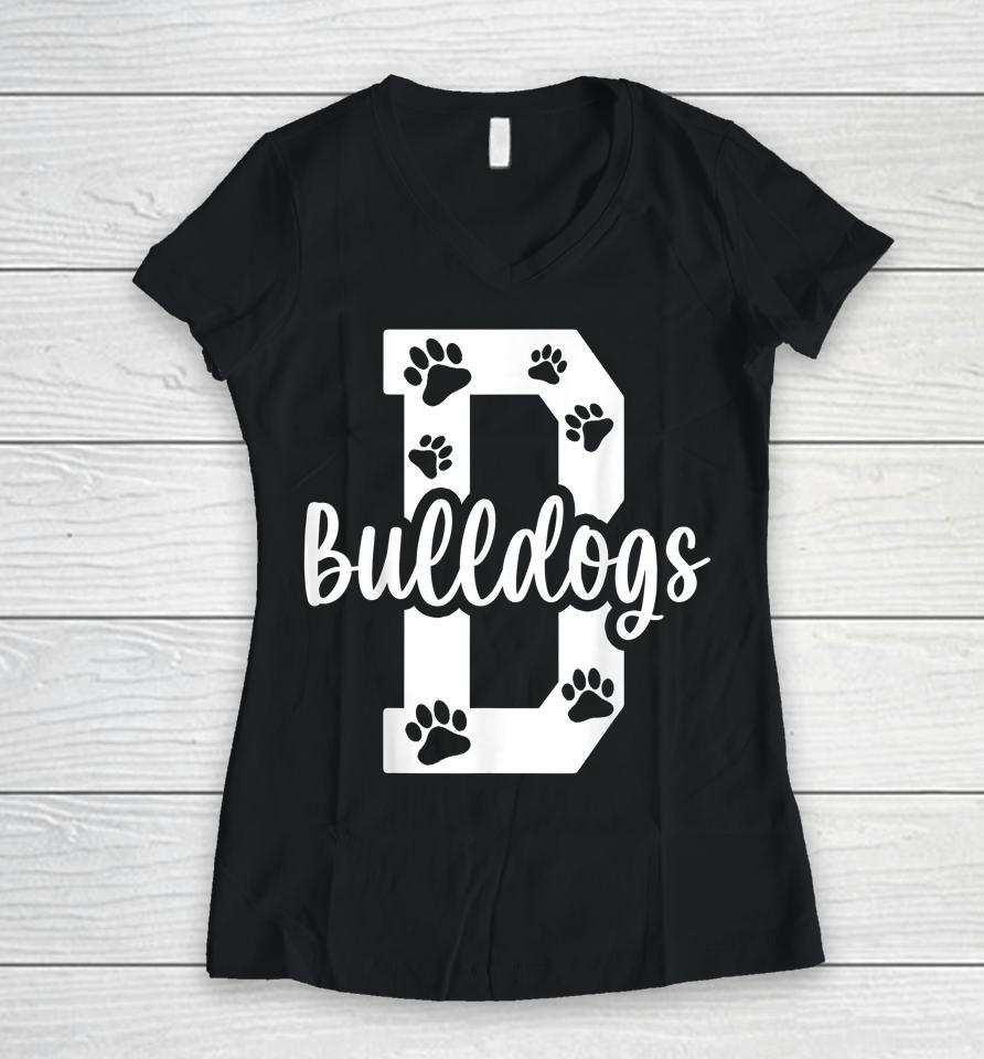 Go Bulldogs Pawprint School Mascot Spirit Football Women V-Neck T-Shirt