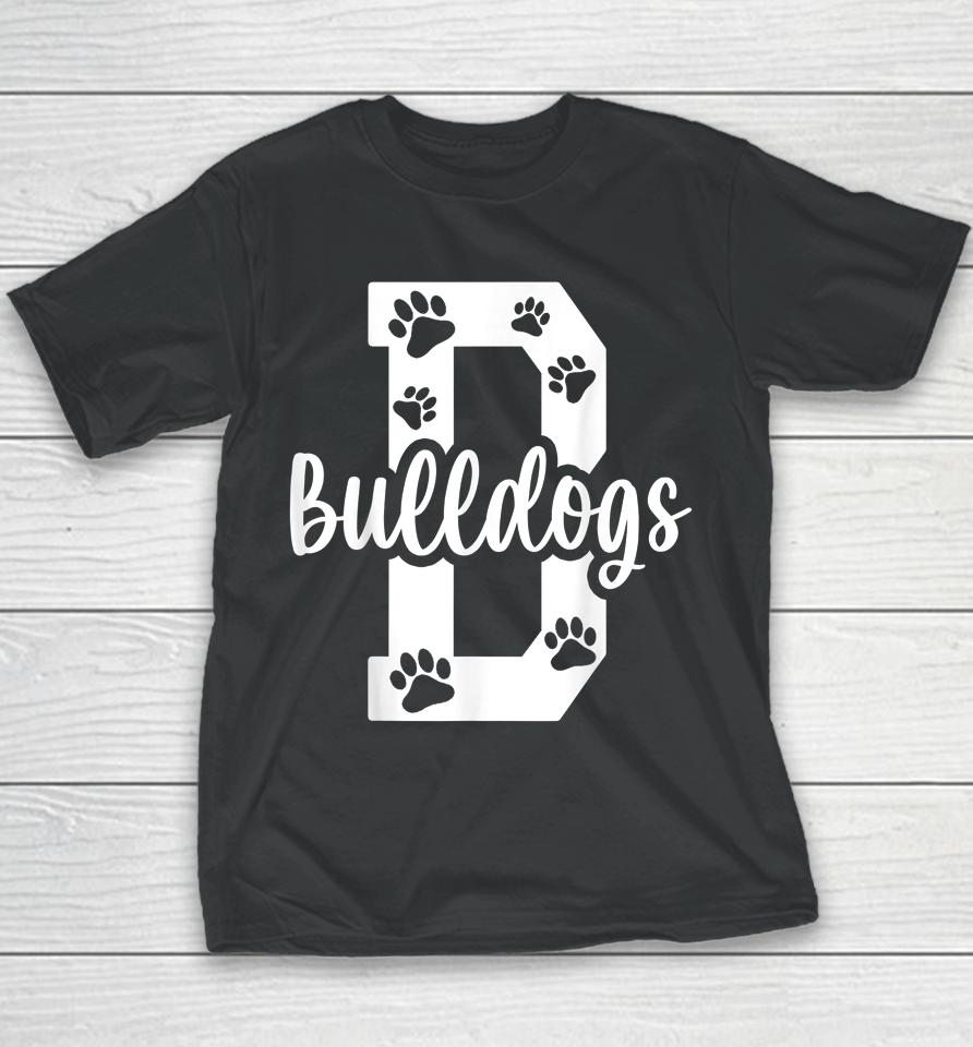 Go Bulldogs Pawprint School Mascot Spirit Football Youth T-Shirt