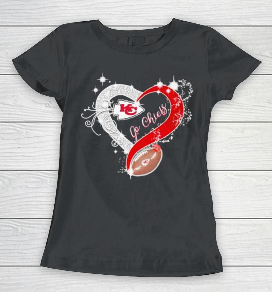 Go Chiefs, Kansas City Chiefs Heart Football Women T-Shirt