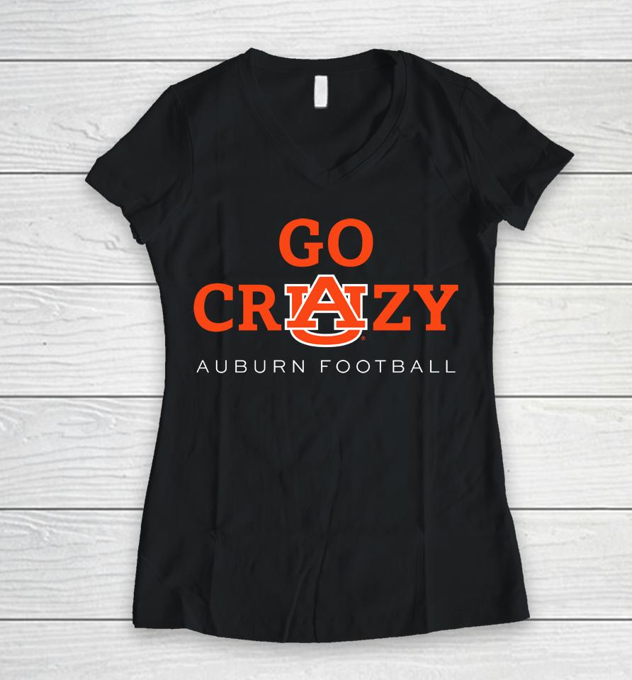 Go Crazy Auburn Football Women V-Neck T-Shirt