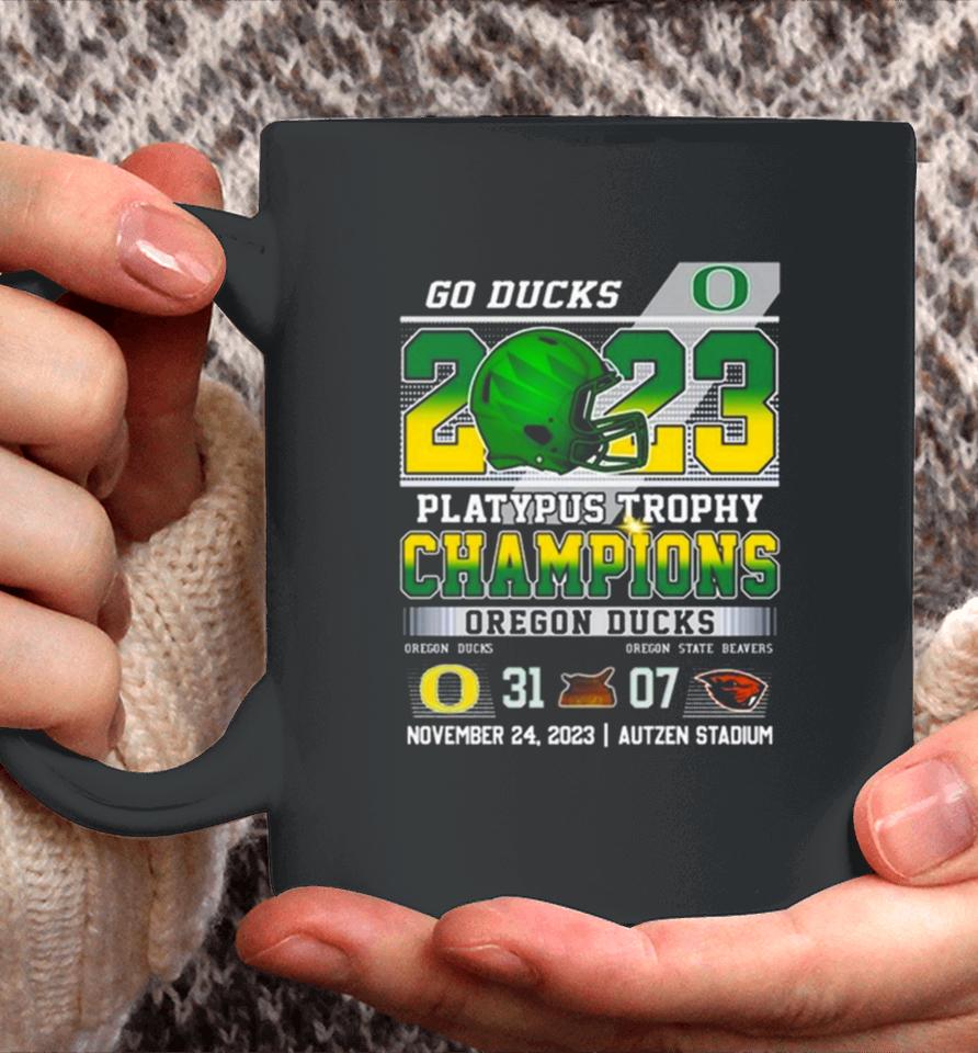 Go Ducks 2023 Platypus Trophy Champions Oregon Ducks 31 – 07 Oregon State Beavers November 24 2023 Autzen Stadium Coffee Mug