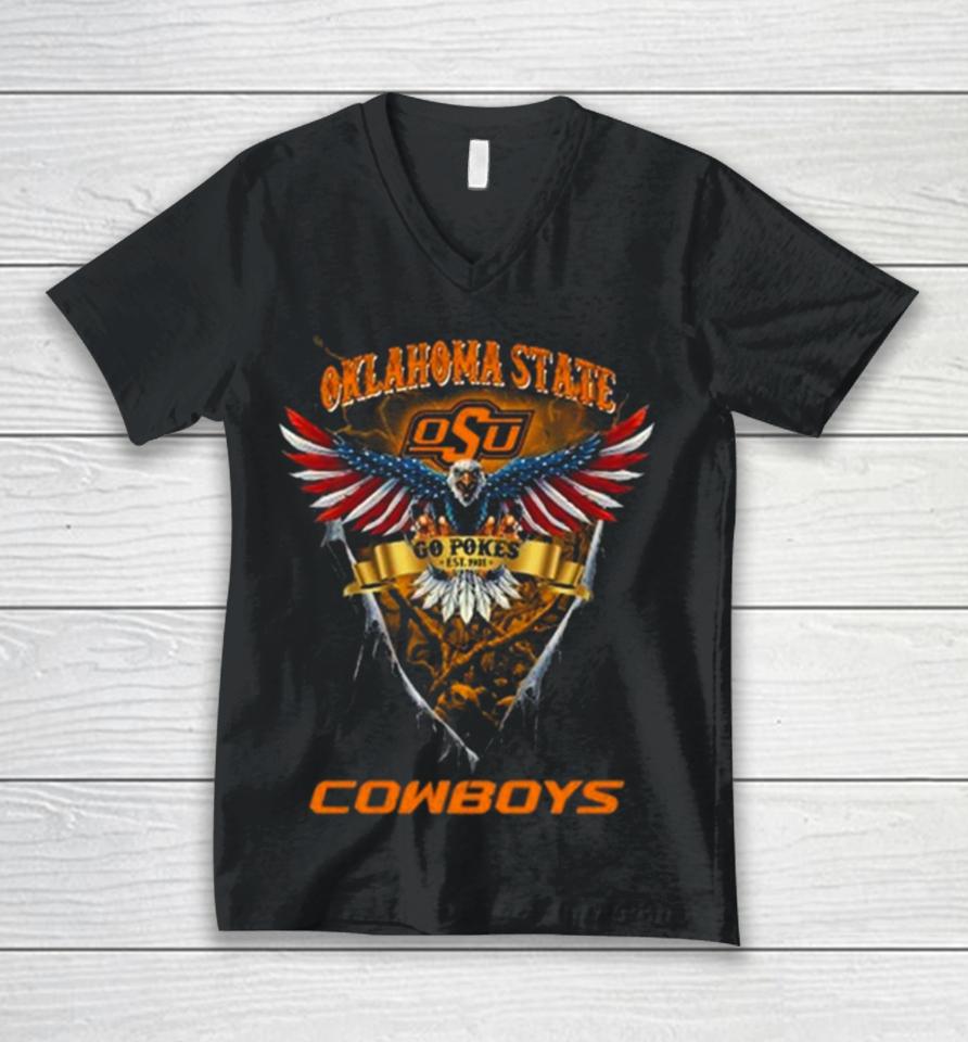 Go Pokes Oklahoma State Cowboys Football Us Eagle Unisex V-Neck T-Shirt