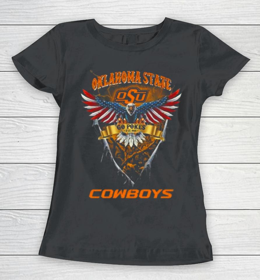 Go Pokes Oklahoma State Cowboys Football Us Eagle Women T-Shirt