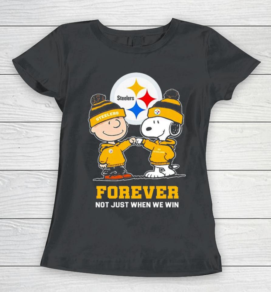 Go Steelers Peanuts Snoopy And Charlie Brown Pittsburgh Steelers Forever Not Just When We Win 2024 Women T-Shirt