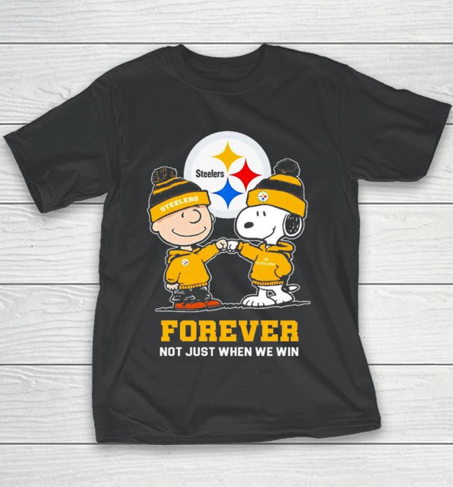 Go Steelers Peanuts Snoopy And Charlie Brown Pittsburgh Steelers Forever Not Just When We Win 2024 Youth T-Shirt