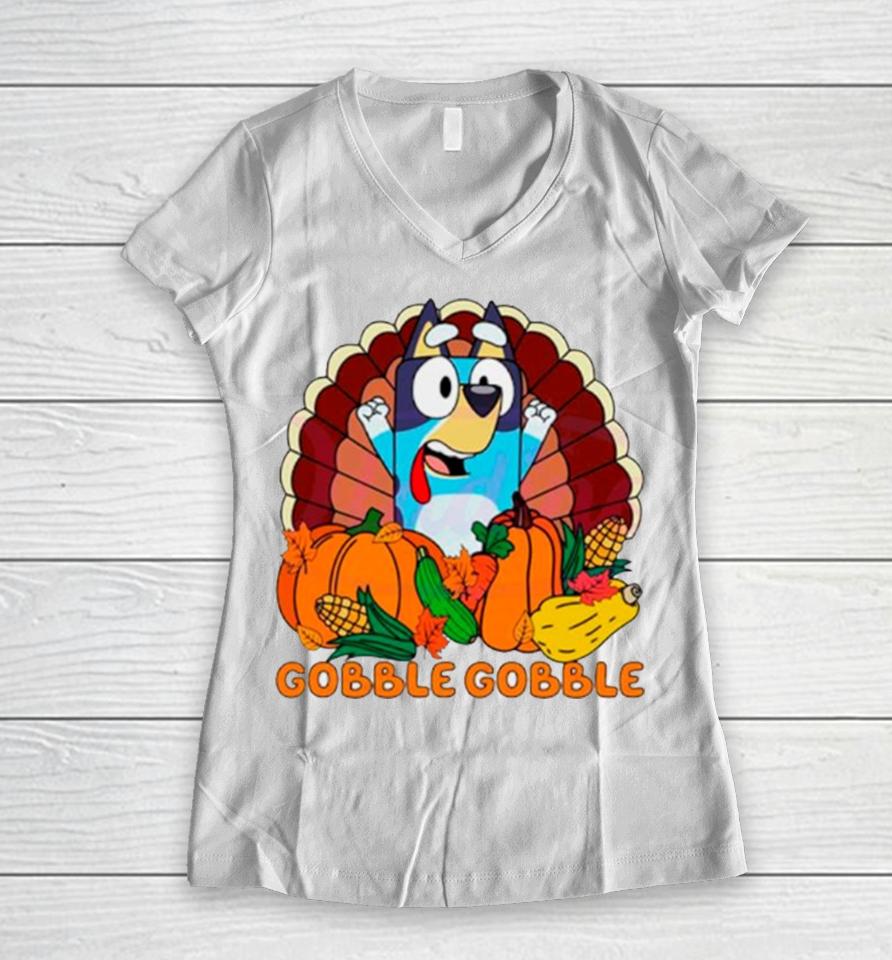 Gobble Gobble Bluey Thanksgiving Women V-Neck T-Shirt