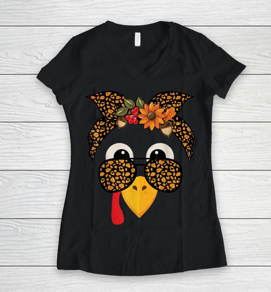Gobble Turkey Face Women V-Neck T-Shirt