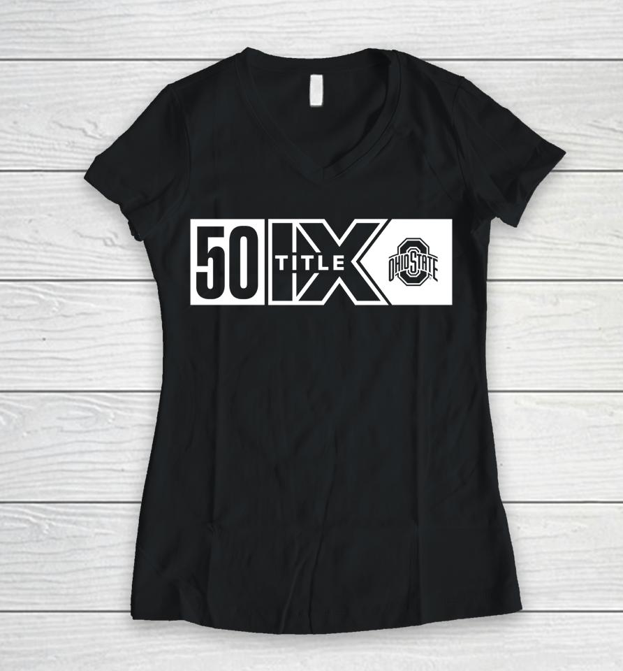 Gobuckeyes Ohio State Buckeyes 50 Title Ix Women V-Neck T-Shirt