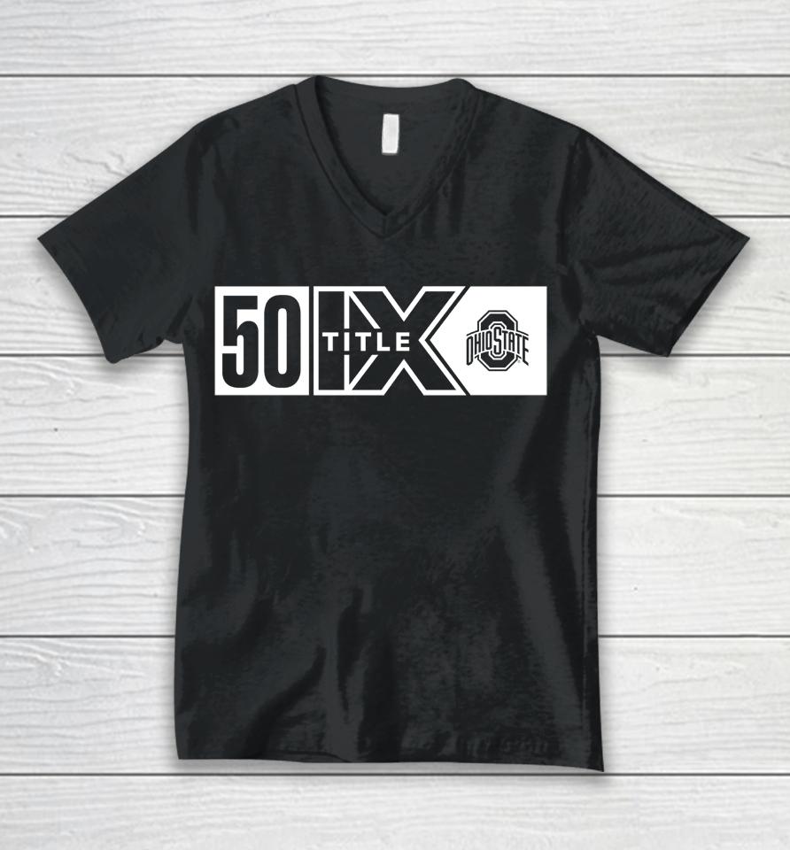 Gobuckeyes Shop Ohio State Buckeyes 50 Title Ix Unisex V-Neck T-Shirt