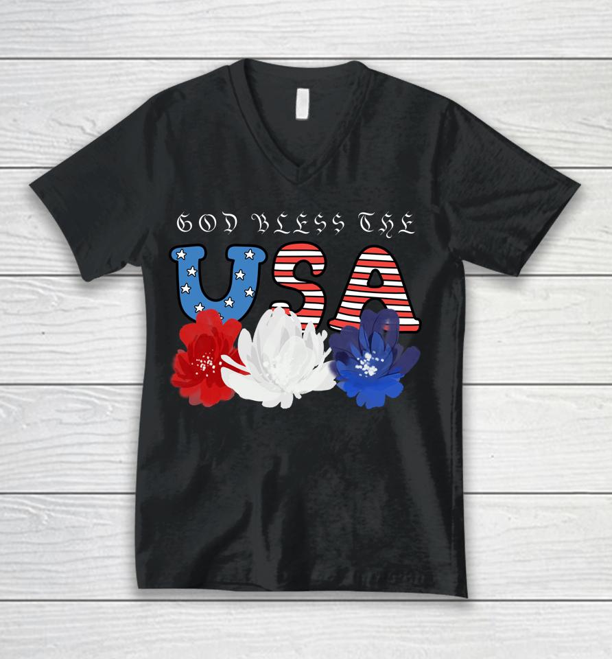 God Bless The Usa Patriotic Usa Flag Unisex V-Neck T-Shirt