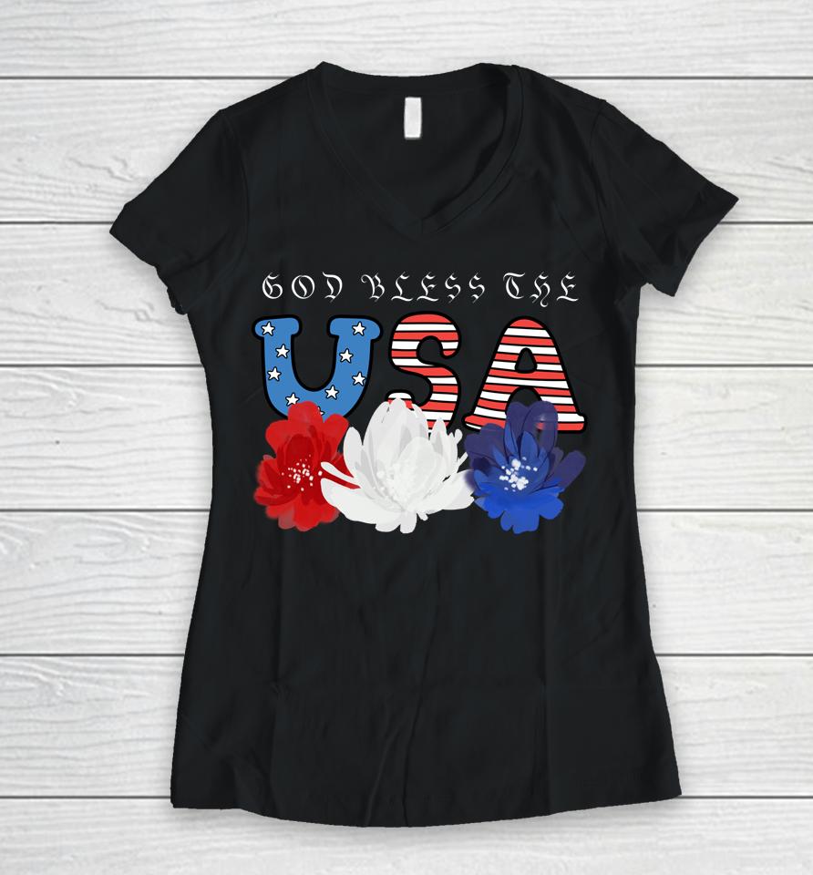 God Bless The Usa Patriotic Usa Flag Women V-Neck T-Shirt