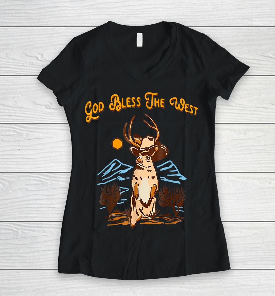 God Bless The Vintage West Cowboy Music Country Southern Women V-Neck T-Shirt