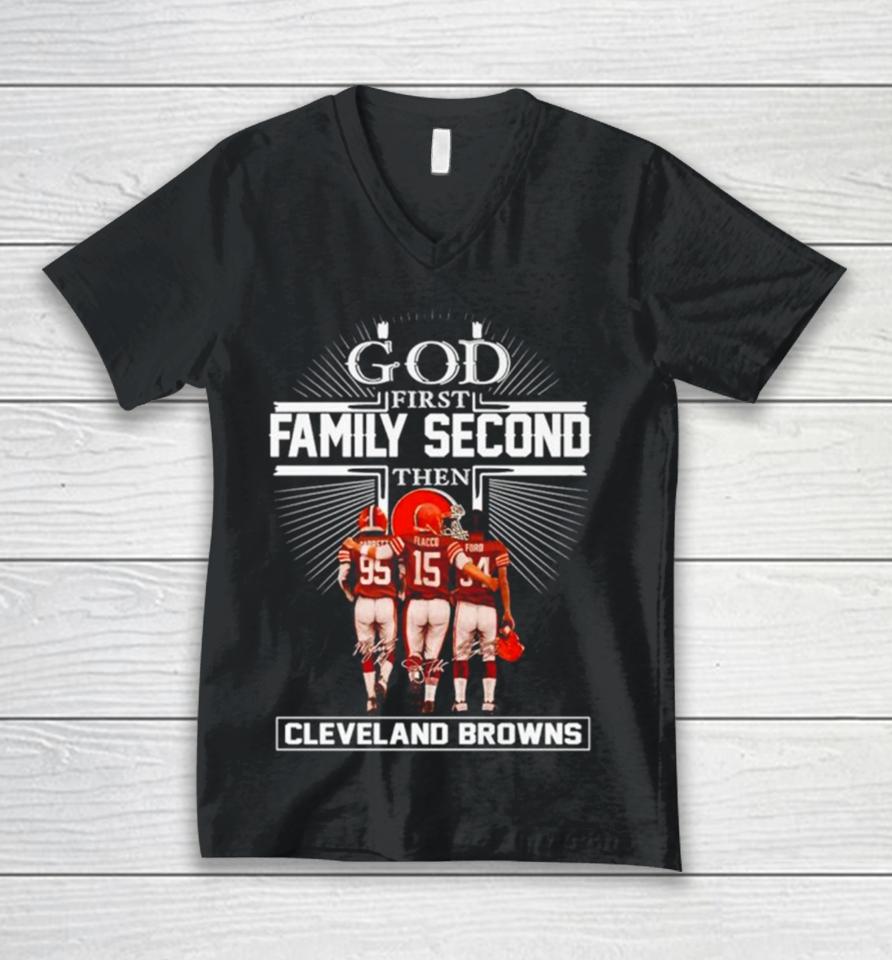 God First Family Second Then Cleveland Browns Signatures Unisex V-Neck T-Shirt