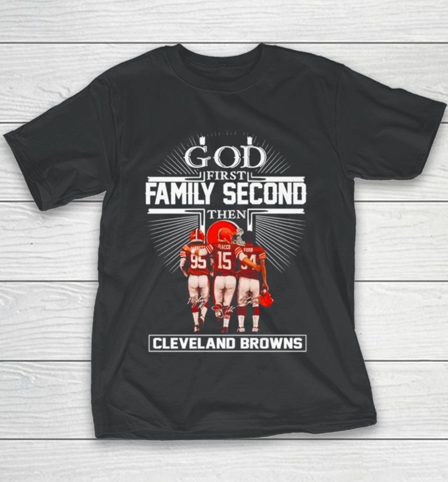 God First Family Second Then Cleveland Browns Signatures Youth T-Shirt