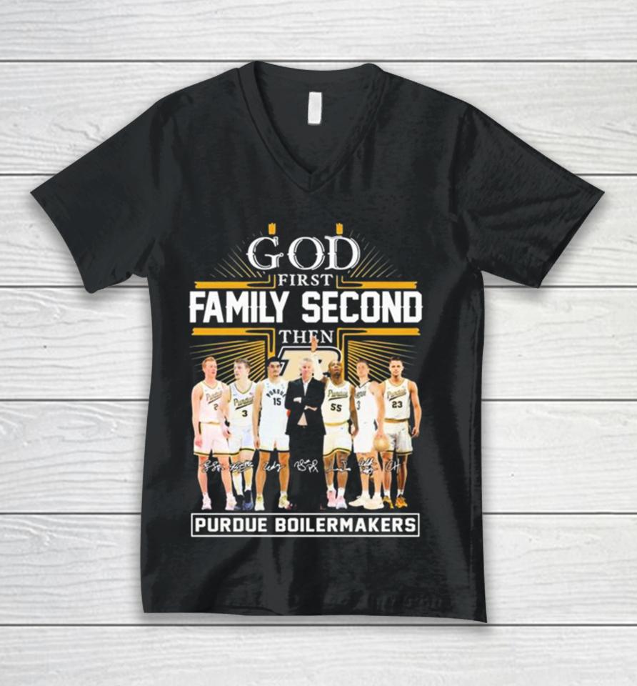 God First Family Second Then Purdue Boilermakers Basketball 2023 2024 Signatures Unisex V-Neck T-Shirt