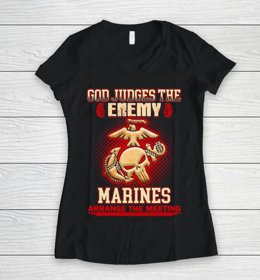 God Judges The Enemy Marins Arrange The Meeting Women V-Neck T-Shirt