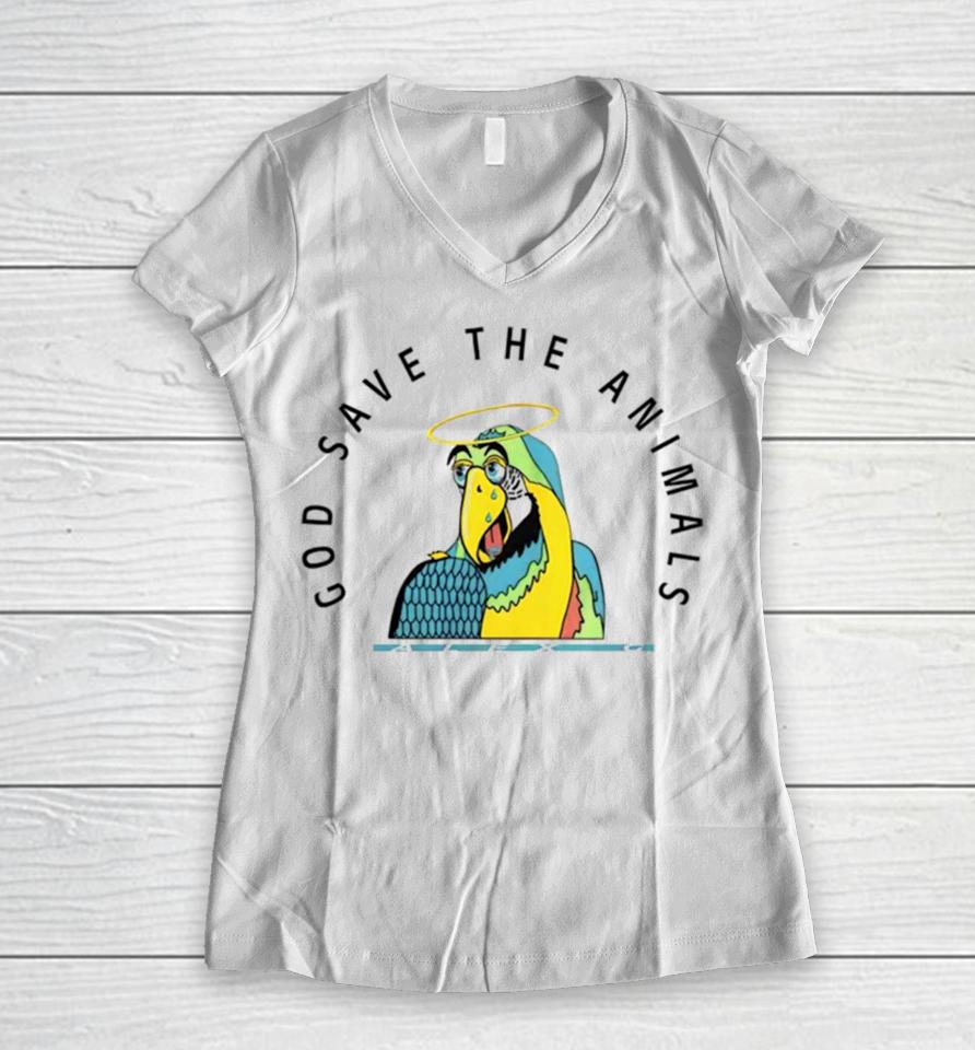 God Save The Animals Parrot Women V-Neck T-Shirt