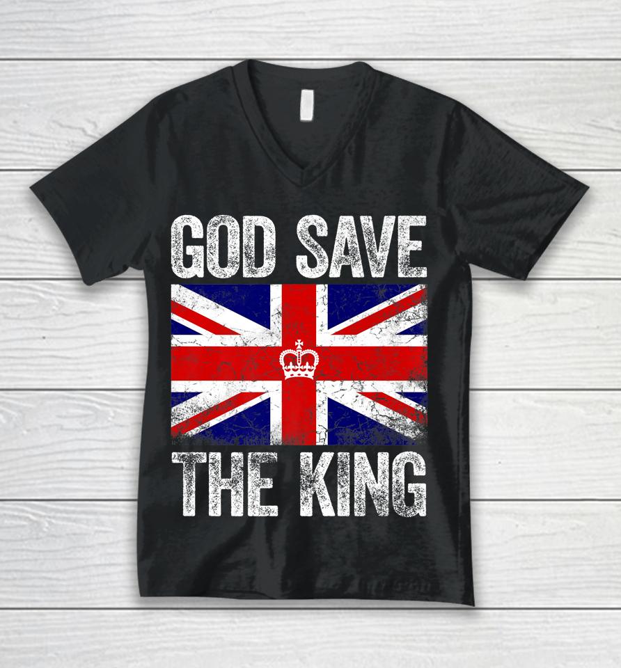 God Save The King Charles Iii Tee Uk Flag Top King Charles Unisex V-Neck T-Shirt