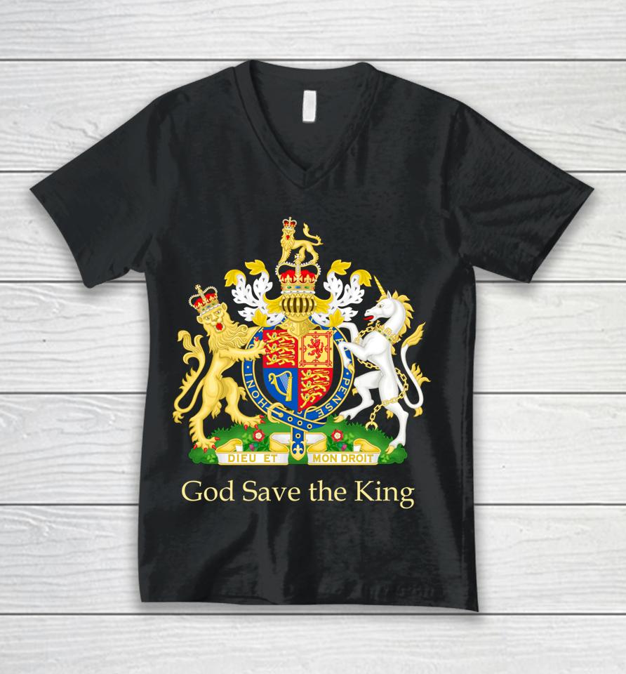 God Save The King Royal Coat Of Arms Emblem Unisex V-Neck T-Shirt
