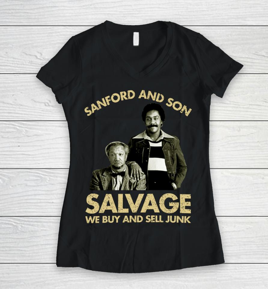 Godfrey Wearing Sanford And Son Salvage We Buy Sell Junk Women V-Neck T-Shirt