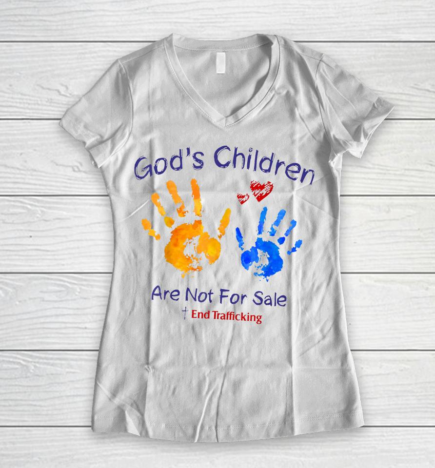 God's Children Are Not For Sale Hand Prints Women V-Neck T-Shirt